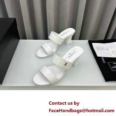 Chanel Lambskin  &  Imitation Pearls Mules G45685 White 2024